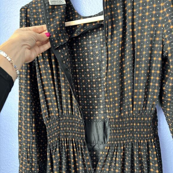 Vintage Karin Stevens Petite Long Sleeve Dress Smocked Waist Cuffed Pleated 4P - Picture 8 of 9